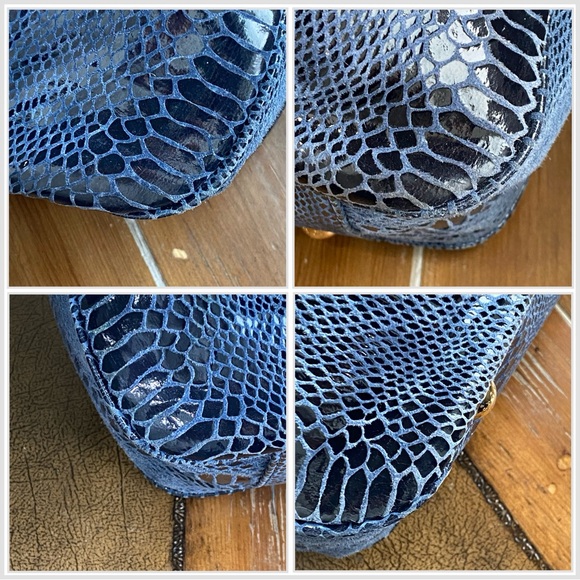 Michael Kors Blue Snake Print Shoulder Bag Tote - Picture 8 of 12